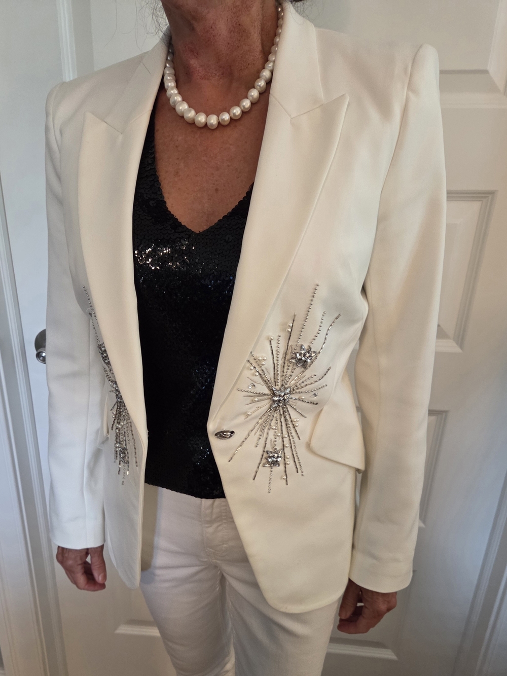 White House Black Market Ivory Beaded Starburst Blazer